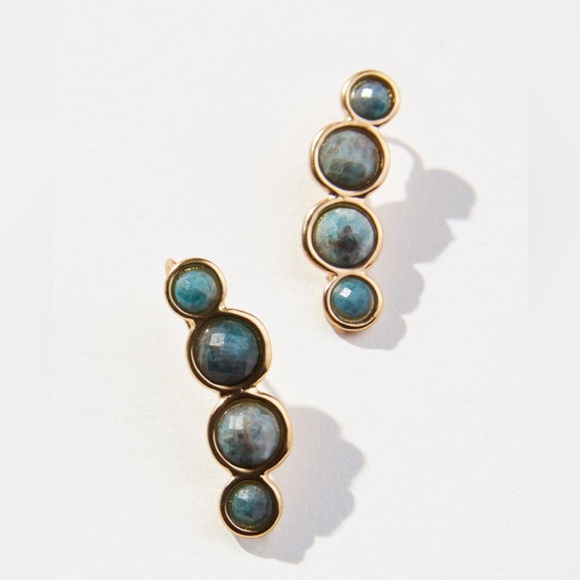 NWT - Anthropologie Labradorite & White Jade Embedded Stones Crawler Earrings - Picture 1 of 3